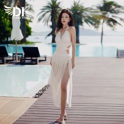 DK 女款新款性感挂脖连体披纱遮肉显瘦高级感韩国温泉泳装