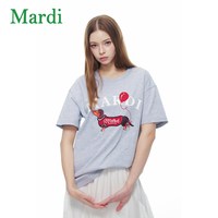 玛尔帝 美式复古风卡通小狗印花短袖T恤女宽松纯棉上衣女装夏季圆领