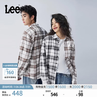 Lee 舒适版翻领黑棕拼色格纹设计男女同款长袖衬衫