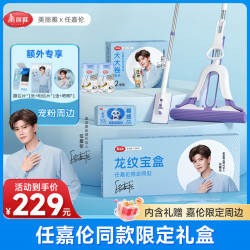 美丽雅 小龙纹胶棉拖把 家用免手洗一键换头对折挤水海绵拖把懒人地拖 惊喜组合套装A