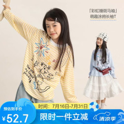 LUSON 童装女童条纹防晒衫夏超薄空调衫儿童轻薄长袖t恤