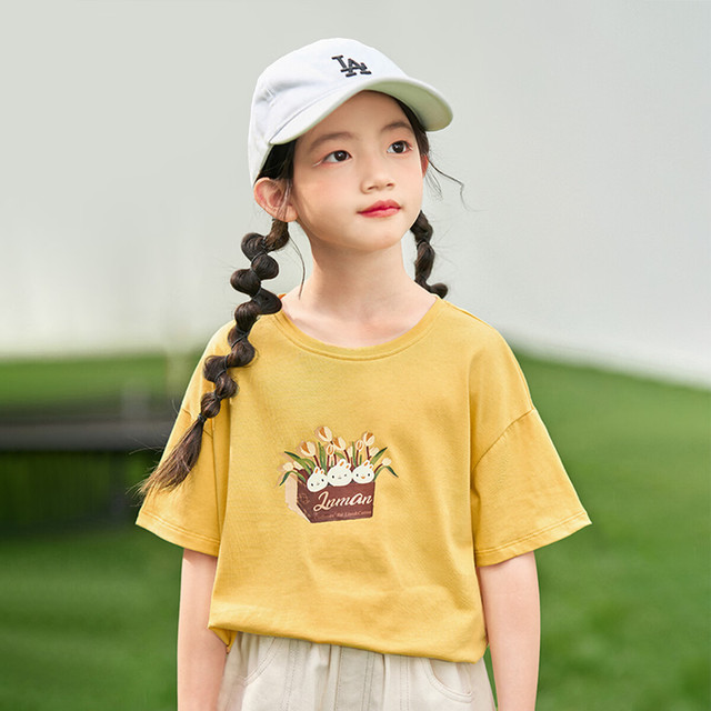 小茵曼 女26夏季短袖T恤儿童休闲宽松舒适上衣