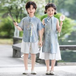 小淘孩 女童中国风古风儿童汉服古装国学女孩端午演出服SMD28竹韵女 140