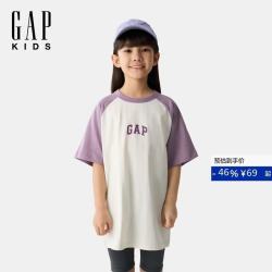 Gap 女童2026春季新款纯棉logo印花插肩袖短袖T恤儿童装上衣893626