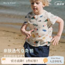 white wheat 儿童2026夏季新款T恤男女童纯棉宝宝圆领休闲薄款短袖 米白 100 cm