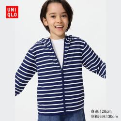 优衣库 童装男童女童AIRism防紫外线拉链连帽开衫488841 69 藏青色 130