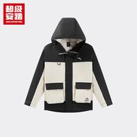 安踏 户外风雨壳 | 儿童防水外套秋冬保暖夹克耐磨352546611U 晨幕白/基础黑 -5 130