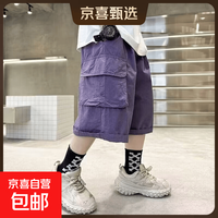男童夏款短裤2026新款男孩夏季薄款韩版五分裤休闲中大童工装裤子 D11-DS-紫色  150