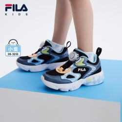 FILA 儿童童鞋休闲鞋夏季小童男女童BOA旋钮复古跑鞋 黑/中国蓝-BC 32 内长20.0cm