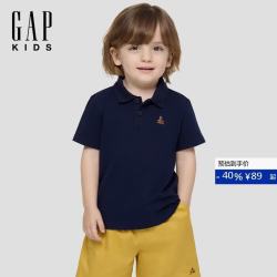 Gap 男幼童2026春季新款小熊刺绣短袖POLO衫儿童装休闲上衣893467