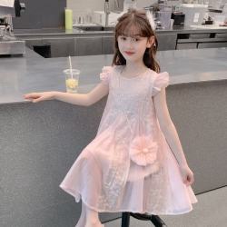 巴拉拉 巴拉巴拉女童连衣裙夏装2026新款儿童公主裙小女孩漂亮潮好看裙子 粉红色送包包 110 cm