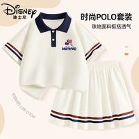 迪士尼 童装女童polo套装2026夏季新款可爱儿童夏装凉感运动女孩衣服