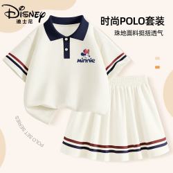 迪士尼 童装女童polo套装2026夏季新款可爱儿童夏装凉感运动女孩衣服