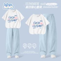 班尼路 女童夏季套装2026新款女大童纯棉短袖儿童洋气夏装弯刀裤两件套薄
