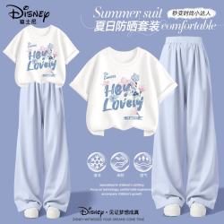 迪士尼 童装2026夏季新款薄款女童纯棉短袖t恤套装韩版宽松显瘦儿童裤子