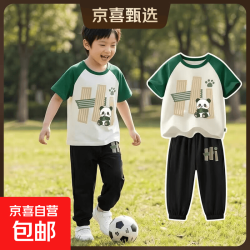 男童夏装套装新款运动男大童短袖儿童衣服半袖上衣 嗨笑熊猫绿白+麦微笑嗨K黑 110