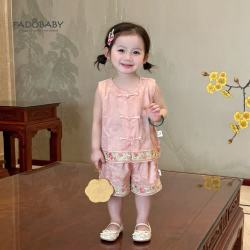 FADOBABY女童国风套装新款夏季儿童新中式马甲背心短裤宝宝两件套唐装