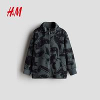 H&M 童装儿童男童女童外套春季时尚印花抓绒拉链开衫1234503 深绿色/恐龙 110 110/56
