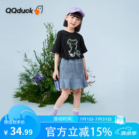 可可鸭 童装儿童短袖T恤女童夏装汗衫学生青少年衣服小熊T黑色；160