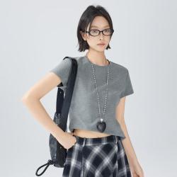 美洋 女士圆领正肩弹力修身短袖T恤