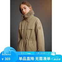 ELLE kids 童装 中长绗棉派克棉服女童冬季新款巴恩风毛领保暖外套