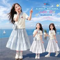Thinkpire 女童夏装套装2026新款洋气童装儿童polo衫女孩裙子夏季衣服女装 蓝色 150 码建议身高145CM