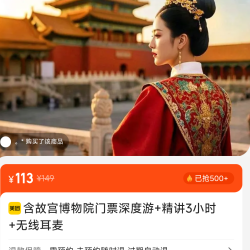 含故宫博物院门票深度游+精讲3小时+无线耳麦 113元