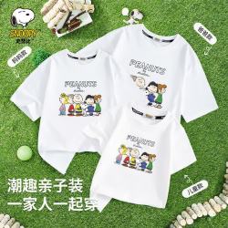 史努比 亲子装T恤短袖父子装母女装三口四口夏季薄款休闲上衣