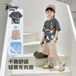 Disney baby 迪士尼宝宝（Disney Baby）男童套装儿童短袖短裤两件套中小童装夏季休闲运动套 卡其 100