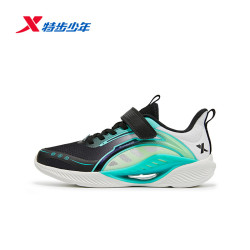 特步 童鞋儿童氢风lite跑鞋轻弹密网运动鞋 黑/极光绿 34