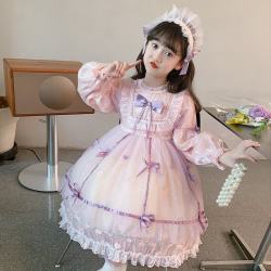 妮莎倍儿 女童洛丽塔公主裙秋装2025新款儿童lolita生日连衣裙 粉红色 160