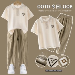 MOONKIDS 男童夏装2026新款儿童夏季polo短袖t恤长裤大童帅气时髦1