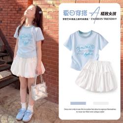 MOONKIDS 女童夏季连衣裙2026新款儿童多巴胺夏装套装大童花苞短裙