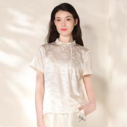 今典 春夏女桑蚕丝盘扣国风新中式衬衫上衣