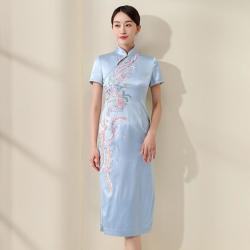 今典 女春夏国风立领烫钻刺绣旗袍婚宴礼服