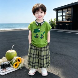迷野仙踪男童夏季无袖套装2026新款儿童宽松防蚊裤两件套夏天休闲薄款衣服 绿色 120