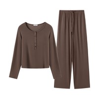 移动端：伊维斯 罗纹假日亨利领抗菌莫代尔睡衣家居服套装