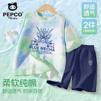 小猪班纳 男童夏装套装纯棉透气中大童短袖短裤两件套2026新款儿童运动衣服