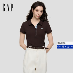Gap 刺绣Logo修身Polo领短袖T恤 深棕色 M