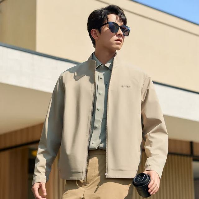 卡宾 三防立领短款夹克男春夏宽松百搭简约外套商务通勤 卡其色35 L /175/50
