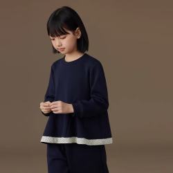 hacikis 童装儿童外套藏青色卫衣设计感休闲直筒长裤女童套装秋冬新款 藏青套装 110