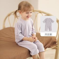 巴厘小猪 桑蚕丝儿童睡衣 风信紫 100cm 两件套