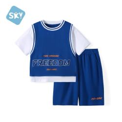 舒贝怡 儿童夏季运动服套装篮球服儿童中大童背心23号球衣小学生夏装 自由蓝色  110