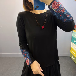 筱馥桂 秋季新款 女士刺绣圆领长袖T恤