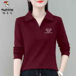 啄木鸟 正品长袖女t恤妈妈装休闲春季翻领POLO衫洋气时尚打底上衣