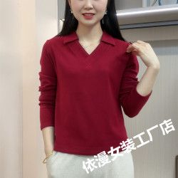 加厚秋冬季新款打底衫翻领上衣长袖T恤洋气百搭女显瘦纯色小衫