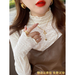 半高领蕾丝打底衫女毛衣内搭洋气罩衣早秋季木耳领小香风网纱上衣