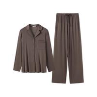伊维斯 罗纹假日翻驳领长袖莫代尔抗菌睡衣家居服套装