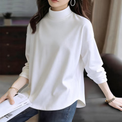 无品牌 女士半高领打底衫 秋冬季休闲百搭显瘦保暖纯色加厚德绒内搭长袖T恤