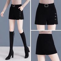 毛呢阔腿短裤女秋冬2026新款高腰显瘦直筒女裤加厚休闲裤外穿靴裤